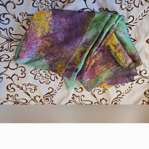 Multicolor Abstract Silky Polyester Rectangle Scarf - Picture 2 of 2
